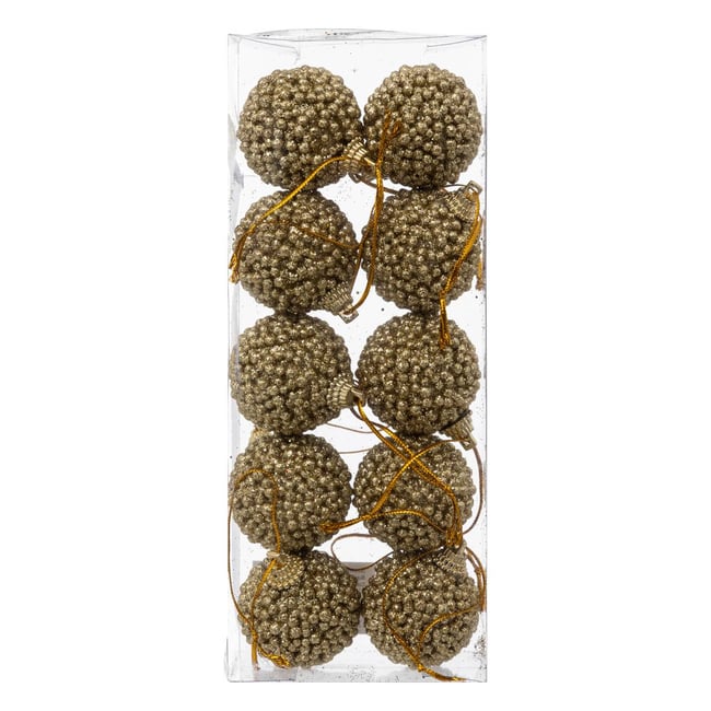Lot de 10 petites boules de Noël billes or D. 4 cm Couleur doré <span itemprop=