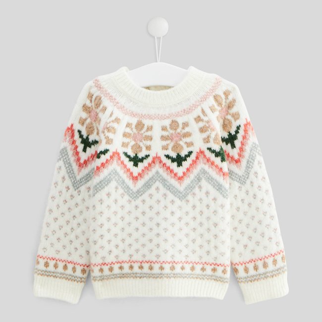 Pull jacquard col rond naturel <span itemprop=