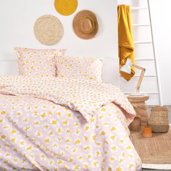 Parure de lit imprimé Floral coton SUNSHINE THEO rose <span itemprop=