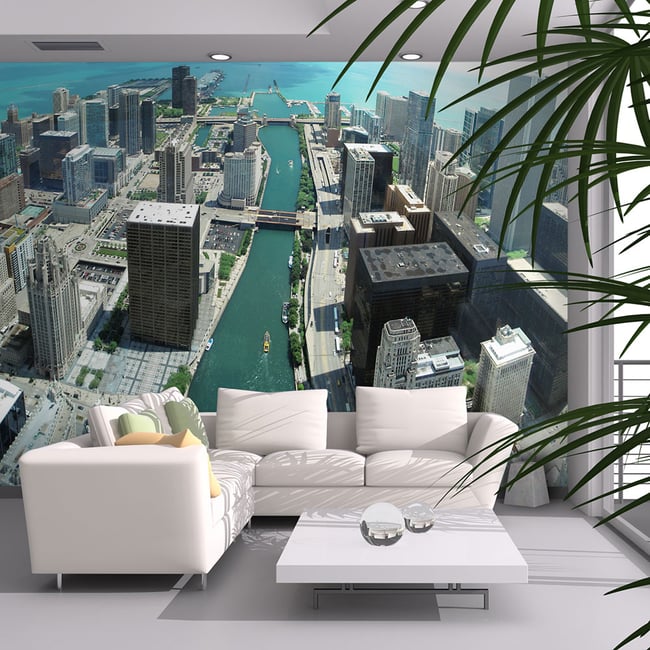 Papier peint intissé panoramique Ville et Architecture Architecture urbaine de Chicago Couleur blanc <span itemprop=