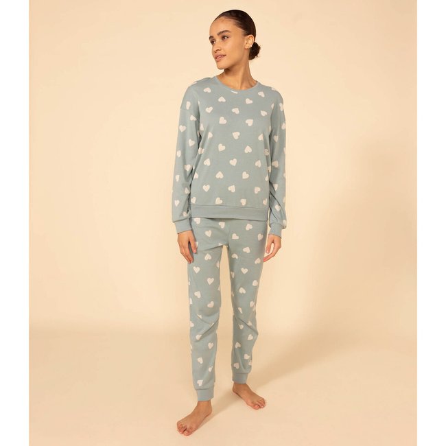 Lienne Cotton Pyjamas with Long Sleeves, print on green background, PETIT BATEAU