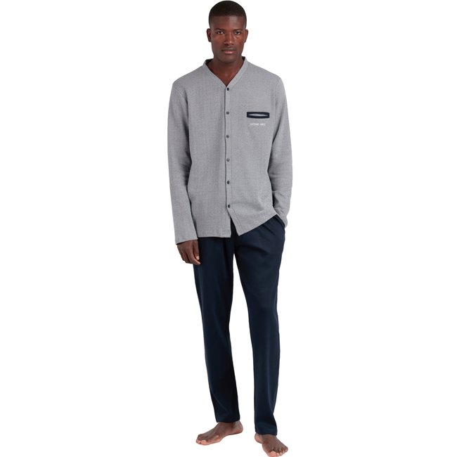 Pyjama tenue pantalon chemise manches longues Corner Antonio Miro bleu marine <span itemprop=