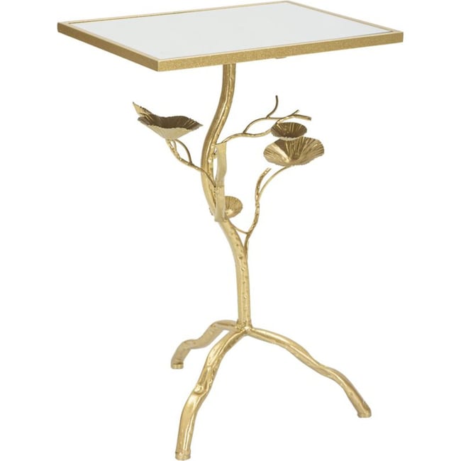 Table d'appoint plateau miroir piètement branche Couleur doré et miroir <span itemprop=