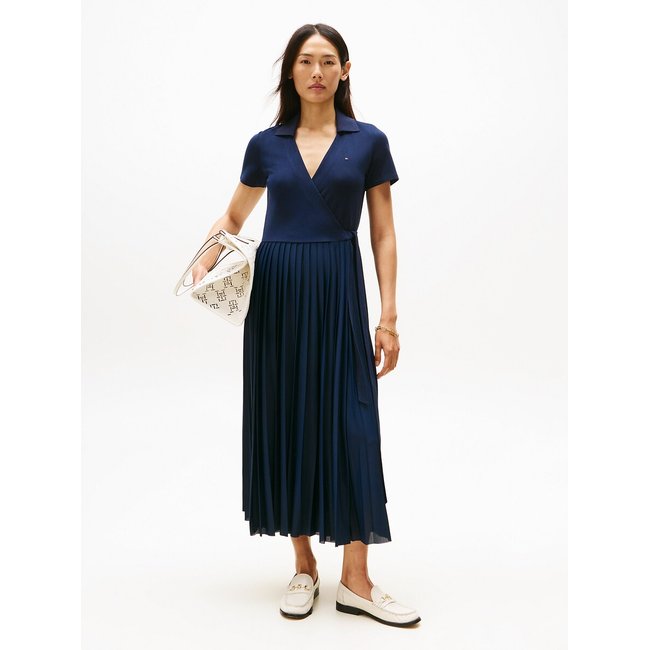 Abito a portafoglio longuette, scollo a V blu marino TOMMY HILFIGER