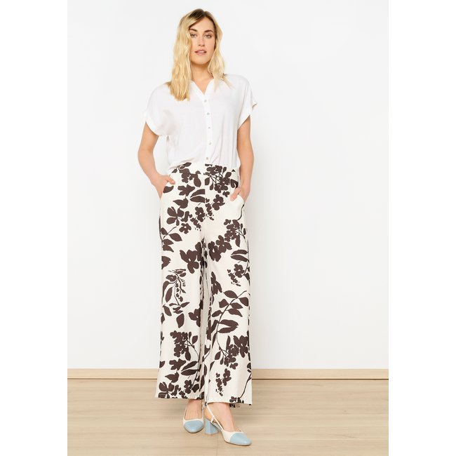 Pantalon large imprimé floral blanc vanille <span itemprop=