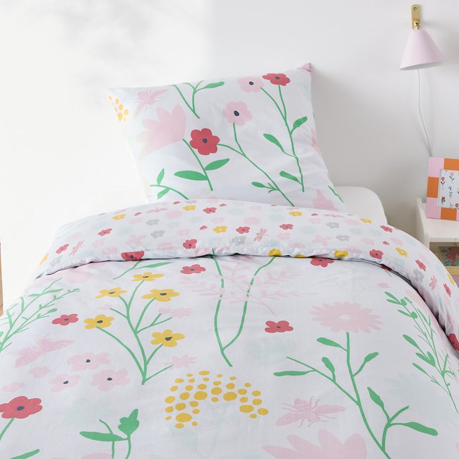 Conjunto de cama para criança em algodão, fronha quadrada, Fleurs estampado às flores <span itemprop=