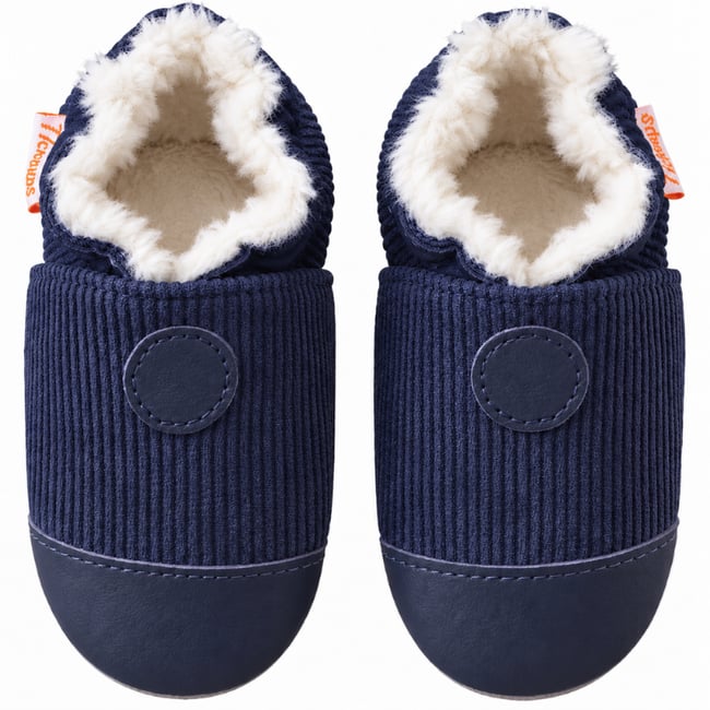 Chaussons cuir souple Uni velours fourrés bleu <span itemprop=
