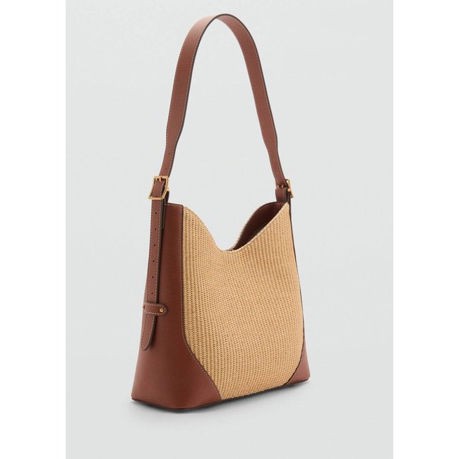 Sac porté épaule effet raphia marron moyen <span itemprop=