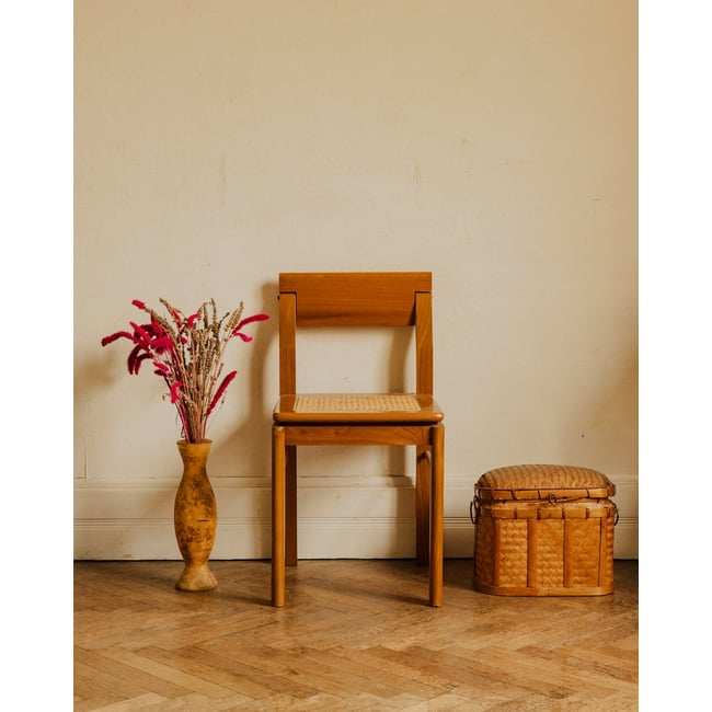 Chaise en bois et cannage Alma N°2086 - Bon état Couleur bois foncé <span itemprop=
