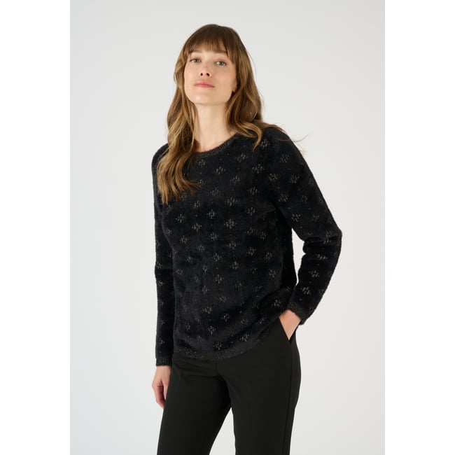 Pull jacquard en maille poilue noir jacquard <span itemprop=