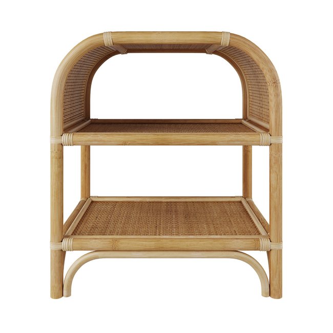 Table de chevet avec étagères en rotin - GASPY Couleur naturel <span itemprop=
