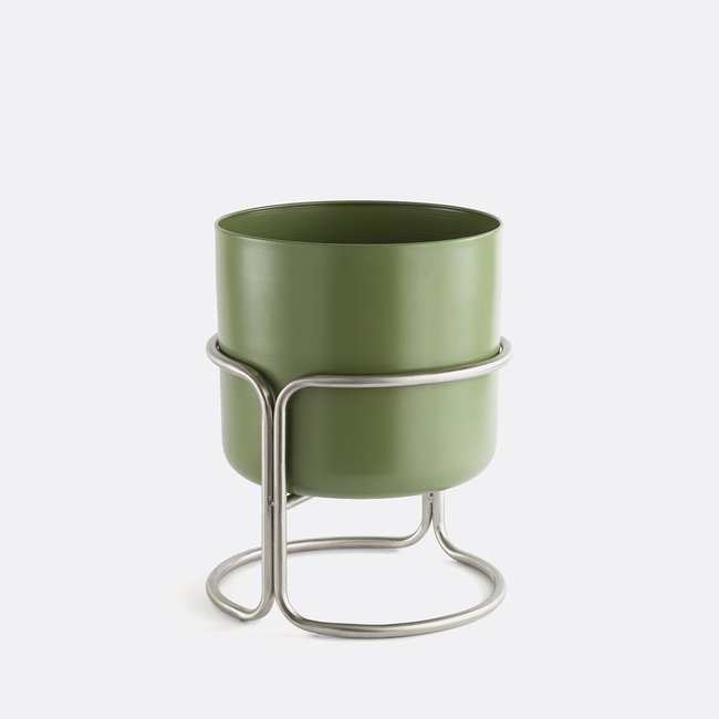 Cache-pot sur pied en métal fer Ø37,5 cm, Giorgio Couleur vert olive <span itemprop=