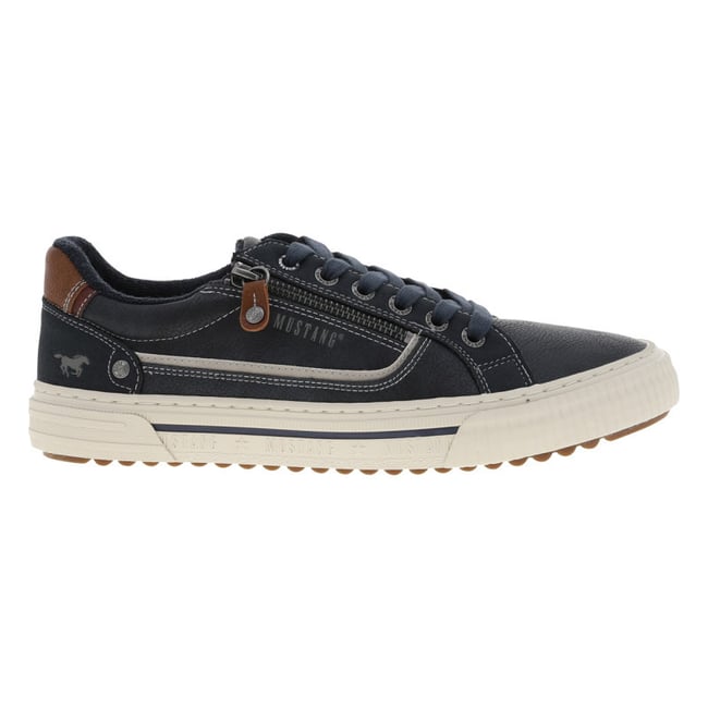Tennis Mustang marron et à lacets et zip latéral bleu marine <span itemprop=