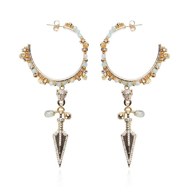 Boucles d'oreilles créoles pendantes perles OPRHIE jade <span itemprop=