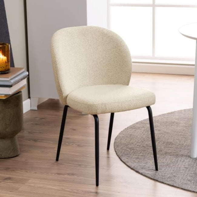 Chaise scandinave bouclette et pieds en métal noir (lot de 2) - PAMELA - HELLIN, DEPUIS 1862