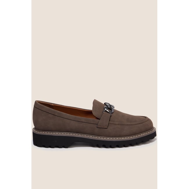 Mocassins avec chaîne aspect daim marron <span itemprop=