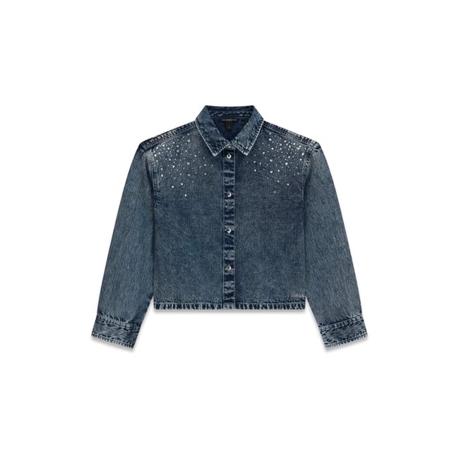 Chemise Crop En Denim bleu <span itemprop=