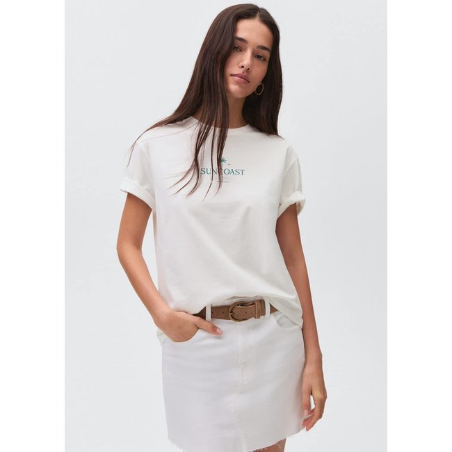 T-shirt imprimé manches courtes blanc cassé <span itemprop=