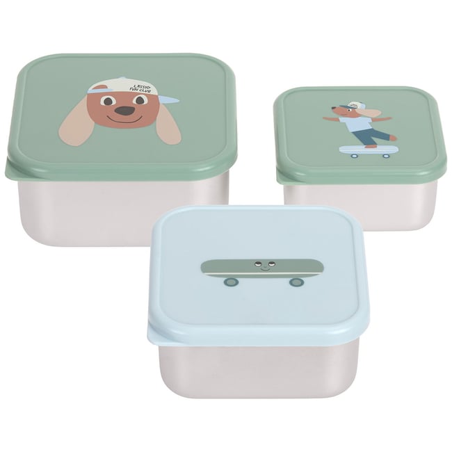 Lot de 3 boîtes à goûter vert, bleu, marron <span itemprop=