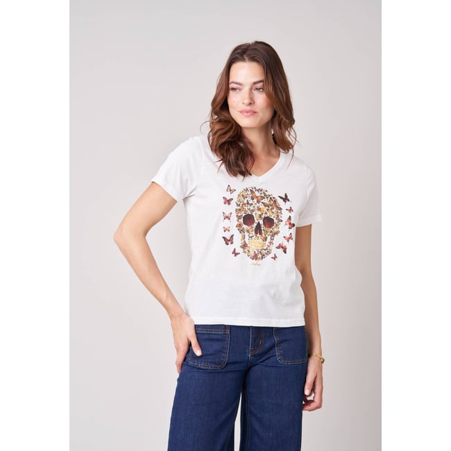 T-shirt femme en 100% coton avec imprimé tête de mort florale BESKULL - DEELUXE