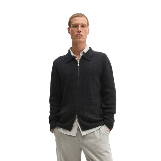 Cardigan en tweed, coupe regular en mélange de laine de mouton douce gris <span itemprop=