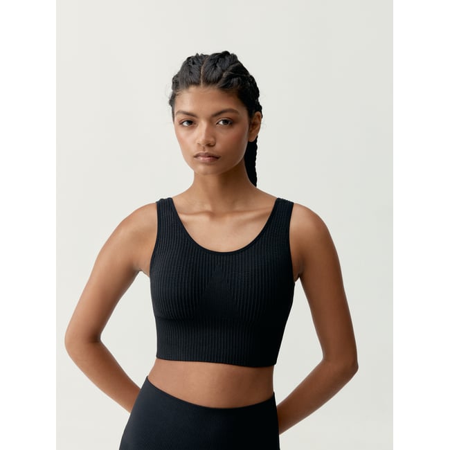 Brassière de sport femme Flow maintien moyen coussinets amovibles noir profond <span itemprop=