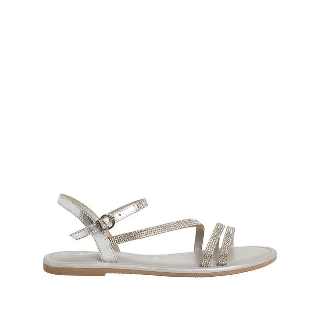 Leather Flat Sandals, silver-coloured, TAMARIS