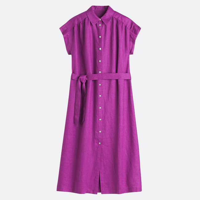 Robe en lin à manches courtes Signature HELOÏSE violet <span itemprop=