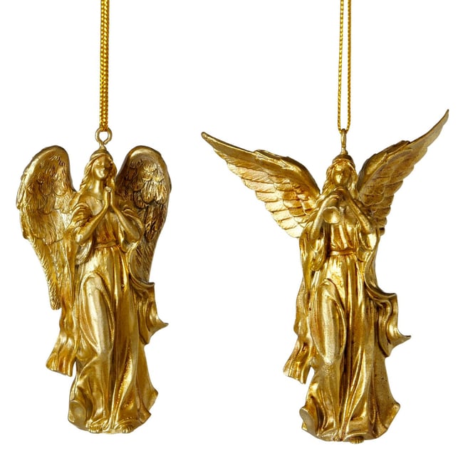 Set de 2 boules de Noël en résine dorée anges 6.5x2.5x8cm Couleur doré <span itemprop=