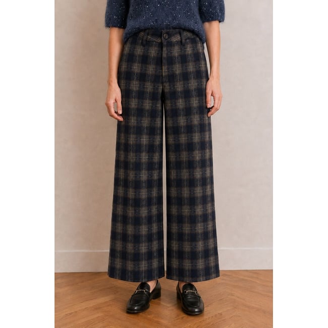 Pantalon large à carreaux bleu à carreaux <span itemprop=