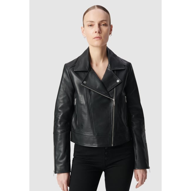 Blouson en cuir d'agneau noir <span itemprop=
