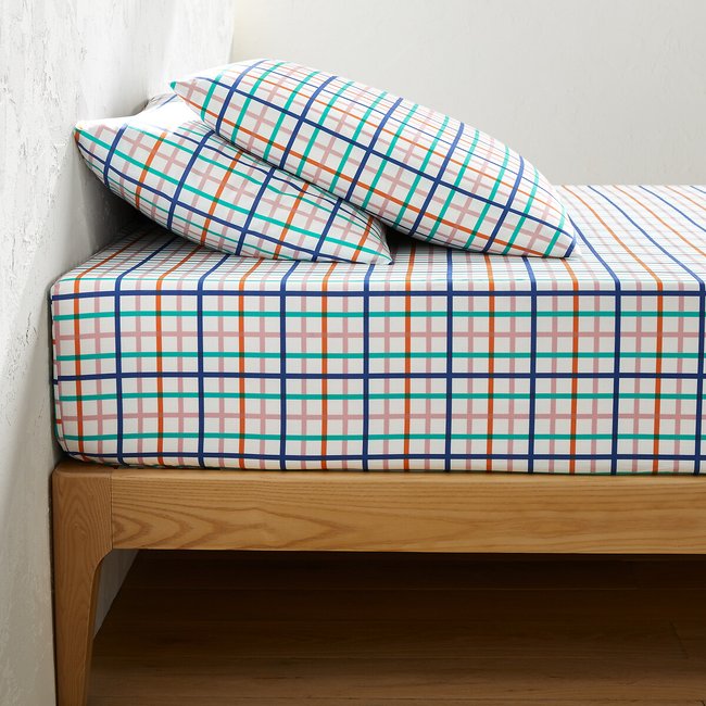 Tabaka Check 30cm High Cotton Fitted Sheet, printed, LA REDOUTE INTERIEURS