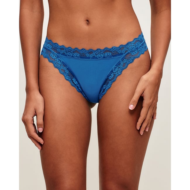 Tanga en coton et dentelle MAGDALIZ bleu clair <span itemprop=