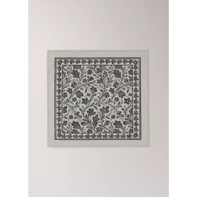 Serviette de table coton et lin imprimé fleuri gris <span itemprop=
