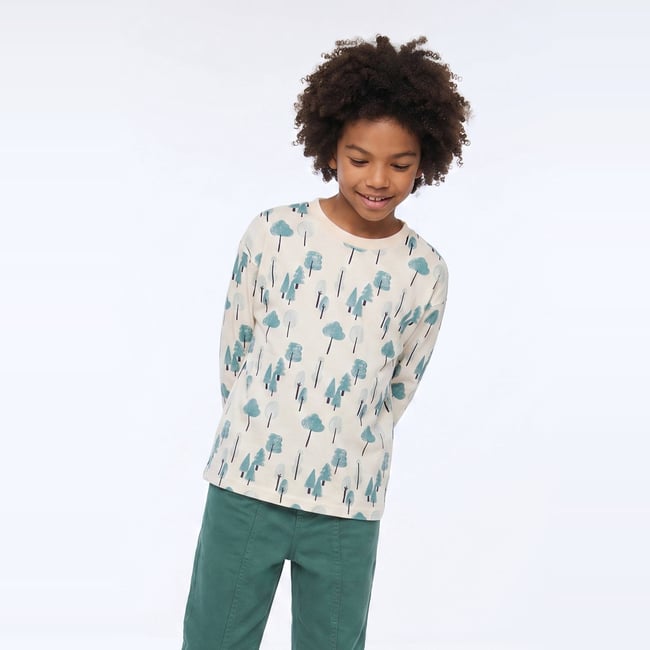 T-Shirt manches longues avec imprimé texturé montagnes en coton BIO, certifié OEKO-TEX naturel <span itemprop=