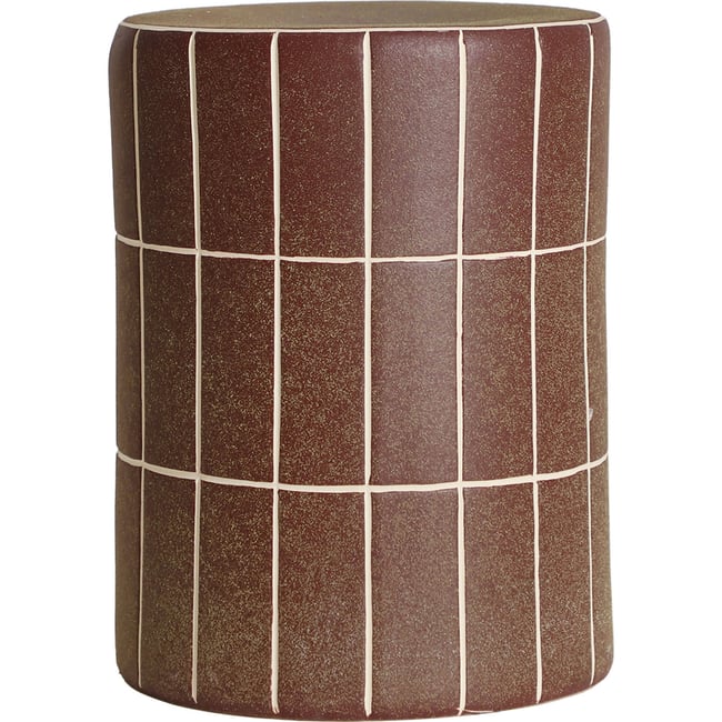 Table d'appoint en céramique collection S.TANK Couleur marron mat avec lignes contrastées <span itemprop=