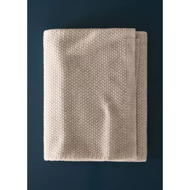 Plaid en laine style tressé écru <span itemprop=