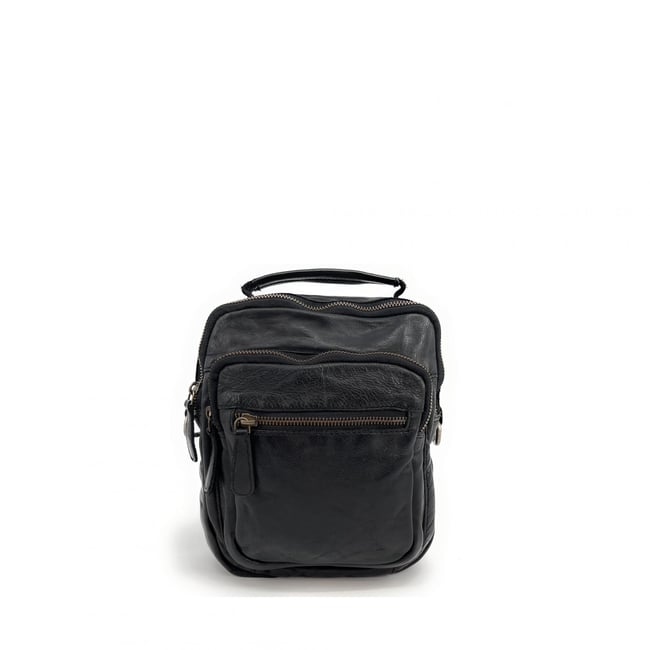 Sacoche en cuir vintage italien MISTER FRED noir <span itemprop=