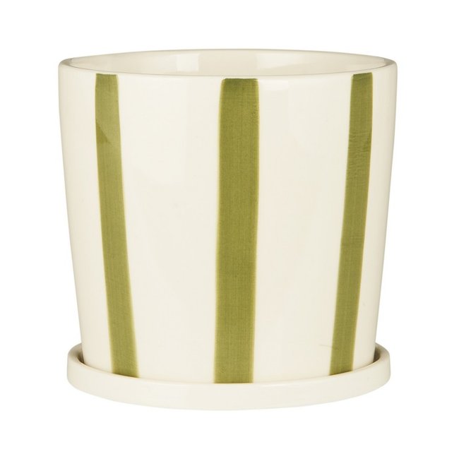 Petit cache-pot céramique rayé soucoupe Couleur vert <span itemprop=