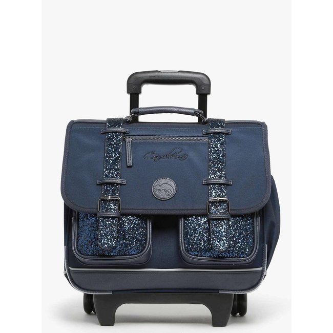 Cartable à roulettes enfant 2 compartiments glossy navy <span itemprop=