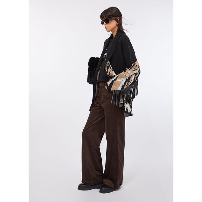 Cardigan en jacquard à franges noir <span itemprop=