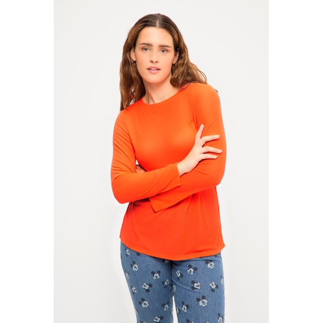 T-shirt slim à manches longues fendues et rouge néon <span itemprop=