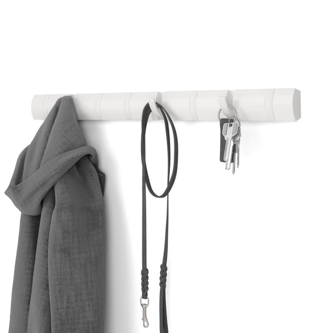 Portemanteau mural bois 8 patères  FLIP Couleur blanc et blanc <span itemprop=