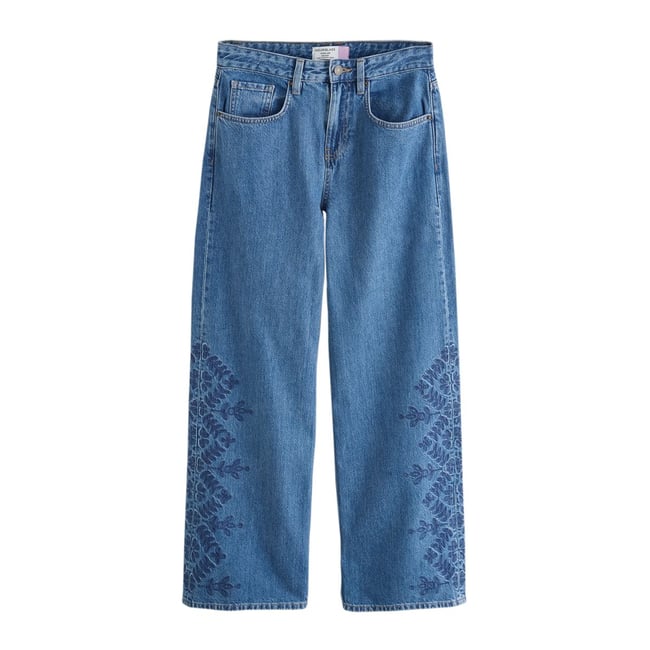 Jean large sablier denim bleu moyen brodé <span itemprop=