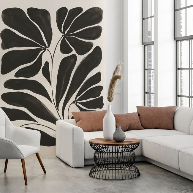 Papier peint graphique black flower Couleur intissé <span itemprop=
