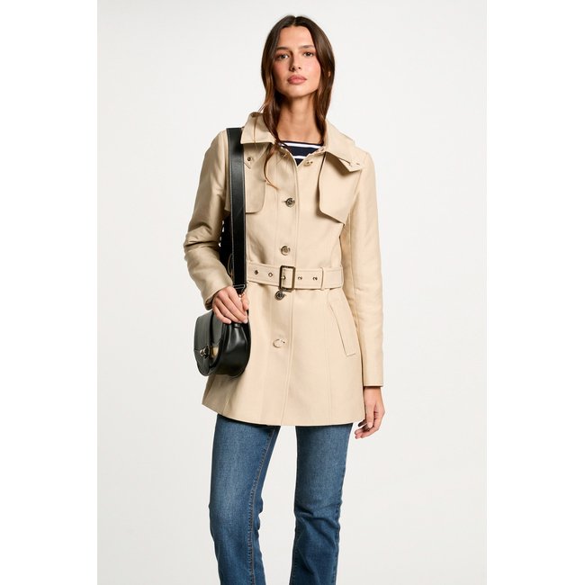 Trench mi-long ceinturé sable <span itemprop=