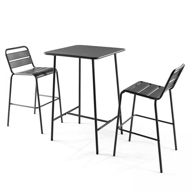 Salon de jardin table de bar et 2 chaises en acier, PALAVAS - OVIALA