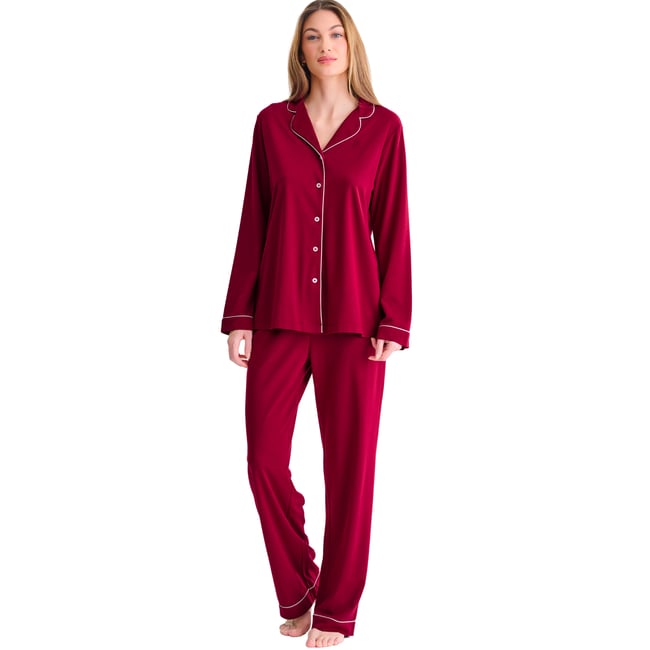 Pyjama pantalon chemise manches longues TARA rouge <span itemprop=