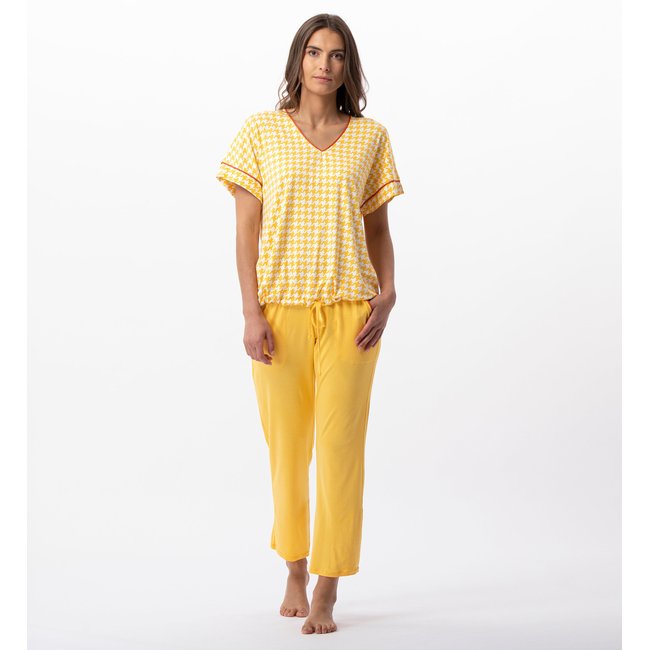 Pyjama 7/8° imprimé pied de poule en viscose élasthanne ROSIE 702 jaune <span itemprop=