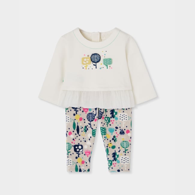Ensemble bébé maille imprimé arbres blanc <span itemprop=